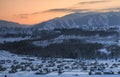 Hemu village at sunrise in Xinjiang, China, Kanas on winter