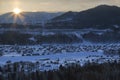 Hemu village at sunrise in Xinjiang, China, Kanas on winter.