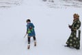 Tuva boy competing in a ski country competition in the Altai mountains in China