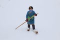 Tuva boy competing in a ski country competition in the Altai mountains in China