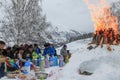 Tuva people, one of the minorities in China, performing a religious rite in Hemu village