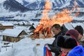 Tuva people, one of the minorities in China, performing a religious rite in Hemu village