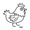 Hen children book illustration, trace and coloring vector world wild animal Royalty Free Stock Photo