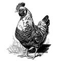 Hen Chicken standing on the grass hand drawn sketch in doodle style Vector illustration Royalty Free Stock Photo