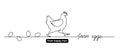 Hen or chicken vector with eggs. Farm eggs lettering, text. One continuous line drawing. Minimal, simple background for Royalty Free Stock Photo