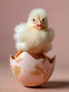 Hen chicklet hatching out of easter egg