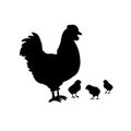 Hen with chicks black silhouette vector