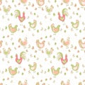 Hen and chicks seamless pattern