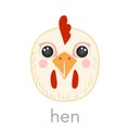 Hen Cute portrait with name text smiley head cartoon round shape animal face, isolated avatar bird icon illustrations Royalty Free Stock Photo