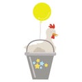 hen flying with bucket. Vector illustration decorative design Royalty Free Stock Photo