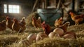 Hen with Fresh Farm Eggs. AI generated Royalty Free Stock Photo