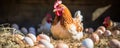 Hen with freshly eggs. panorma photo Royalty Free Stock Photo