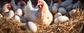 Hen with freshly eggs. panorma photo Royalty Free Stock Photo