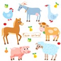 Hen. Goat. Goose. Horse. Cow. Pig. Sheep. Farm Animals. Pets. Animals On A White Background.