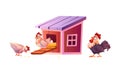 Hen house, chicken coop, cartoon roosters hencoop