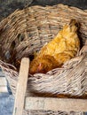 Hen laying eggs in a nest rustic traditional scene Royalty Free Stock Photo