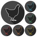 Hen line icons set with long shadow Royalty Free Stock Photo