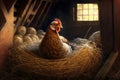 Hen on the nest in the barn, generative ai