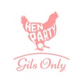 Hen party logotype with chicken silhouette and text