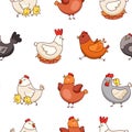 Hen rooster and chick. Seamless pattern Royalty Free Stock Photo
