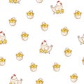 Hen rooster and chick. Seamless pattern Royalty Free Stock Photo