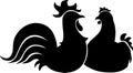 Hen and Rooster Cock Illustration of Farm Bird Animal - Black and White Poultry  Art Sketch Logo Simple Symbol Isolated on White Royalty Free Stock Photo