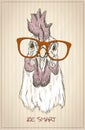 Hen or rooster graphic portrait, front view