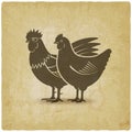 Hen And Rooster Silhouettes Vintage Background