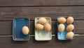 An egg containing one, three, and five on each plate. Royalty Free Stock Photo