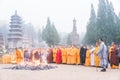 Tomb Sweeping Ceremony in Talin (Buddhist Pagoda Forest), Shaolin Temple in Dengfeng, Henan, China.