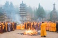 Tomb Sweeping Ceremony in Talin (Buddhist Pagoda Forest), Shaolin Temple in Dengfeng, Henan, China.