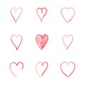 Hend drawn red hearts Royalty Free Stock Photo