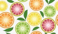 Hend drawn vector vivid seamless pattern with colorful citrus slices