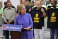 HENDERSON, NV - OCTOBER 14, 2015: Democratic U.S. presidential candidate & former Secretary of State Hillary Clinton listens to qu