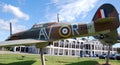 Historic aircraft on display at the main entrance of London R.A.F. Museum Royalty Free Stock Photo