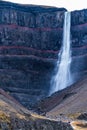 Hengifoss waterfall vertical composition long exposure Royalty Free Stock Photo