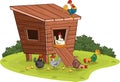 Henhouse with chicken and chicks