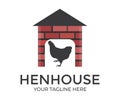 Henhouse, poultry farming flat logo design. Organic animal agriculture, hennery. Chicken farm vector design.