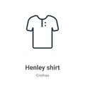 Henley shirt outline vector icon. Thin line black henley shirt icon, flat vector simple element illustration from editable clothes