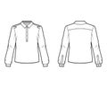 Henley shirt technical fashion illustration with buttoned placket, shoulder epaulettes, classic military style