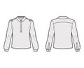 Henley shirt technical fashion illustration with buttoned placket, shoulder epaulettes, classic military style