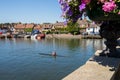 Skyline Of Henley On Thames In Oxfordshire UK With Rower On Rive