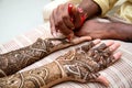 Henna being applied to bride's hand Royalty Free Stock Photo