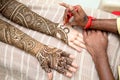 Henna being applied to bride's hand Royalty Free Stock Photo