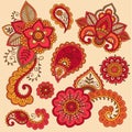 Henna Colorful Mehndi Tattoo Doodles Vector Royalty Free Stock Photo