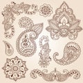 Henna Doodles Mehndi Tattoo Design Elements Set