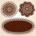 Henna Frame and Flowes Silhouette Vector Designs Royalty Free Stock Photo