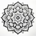 Black And White Flower Mandala Drawing: Detailed Realism For Coloring