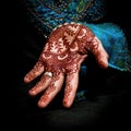 Henna, mehendi on a bride's hand - fun square Royalty Free Stock Photo