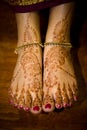 Henna (mehendi) on Indian bride's feet Royalty Free Stock Photo
